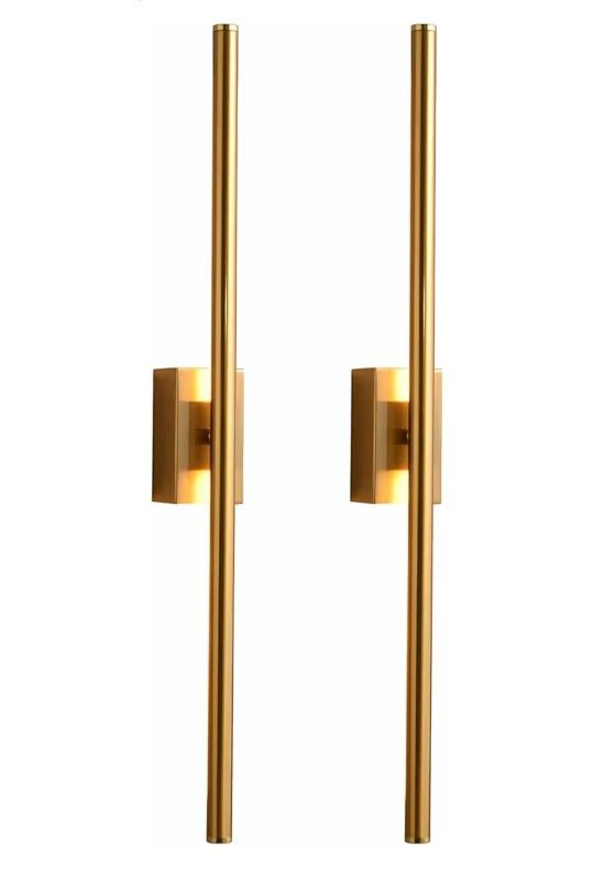 2 pack Gold Slender Bar Linear Mirror Light for Modern LED Linear Light Long Strip Lamps