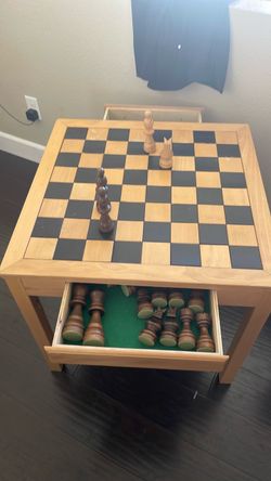 Wooden Chess Table with Storage Drawer