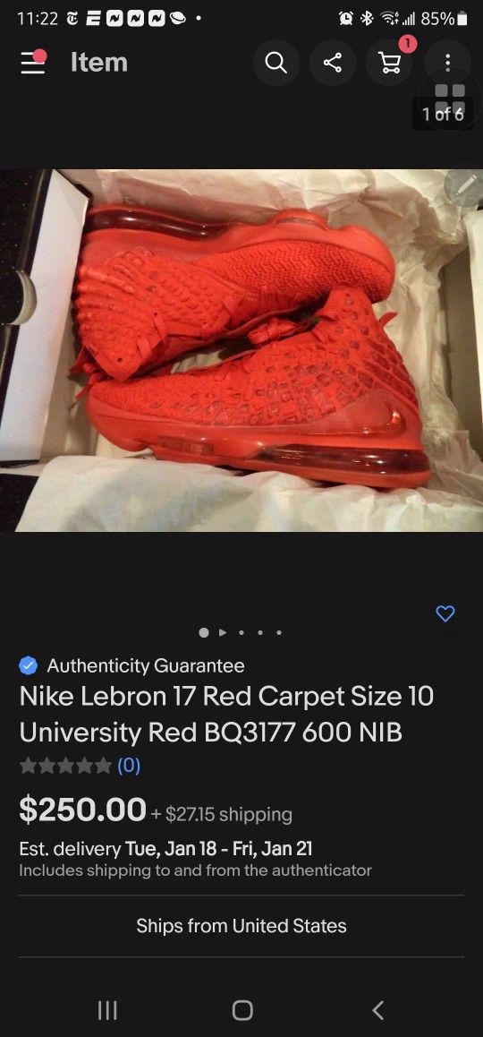 Lebron 17 Red Carpet Size $120