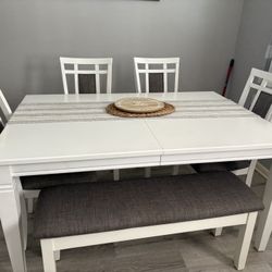 Dining Table, 4 Chairs, Bench