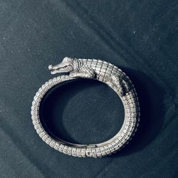 Brighton Silver Later Gator Clamp Bangle With Swarovski Crystals