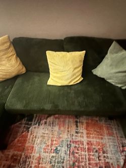 Green faux velvet couch