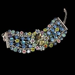 Vintage Y2K Colorful Crystal Gemstone Flower Multi-strand Statement Bracelet