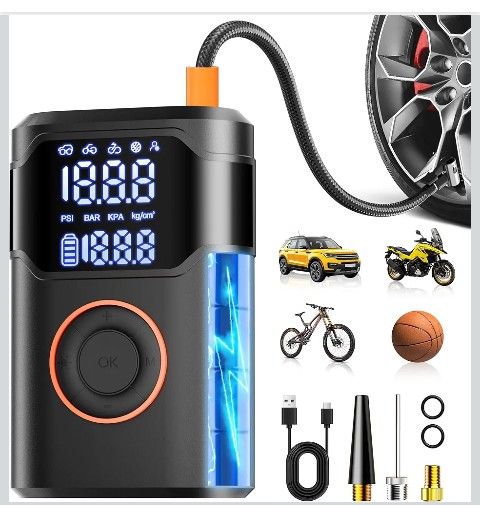 Tire Inflator Portable Air Compressor-150PSI Cordless Tire Air Pump, 5X Faster with Digital Gauge, Auto-Off & LED Light, Air Pump for Car Tires, Motor