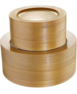 102 Pcs Solid Dark Gold Plastic Plates, Premium Plastic Party Plates  Disposable Gold Plates, Heavy Duty, Perfect for Holidays, Weddings, Party, 51 Di