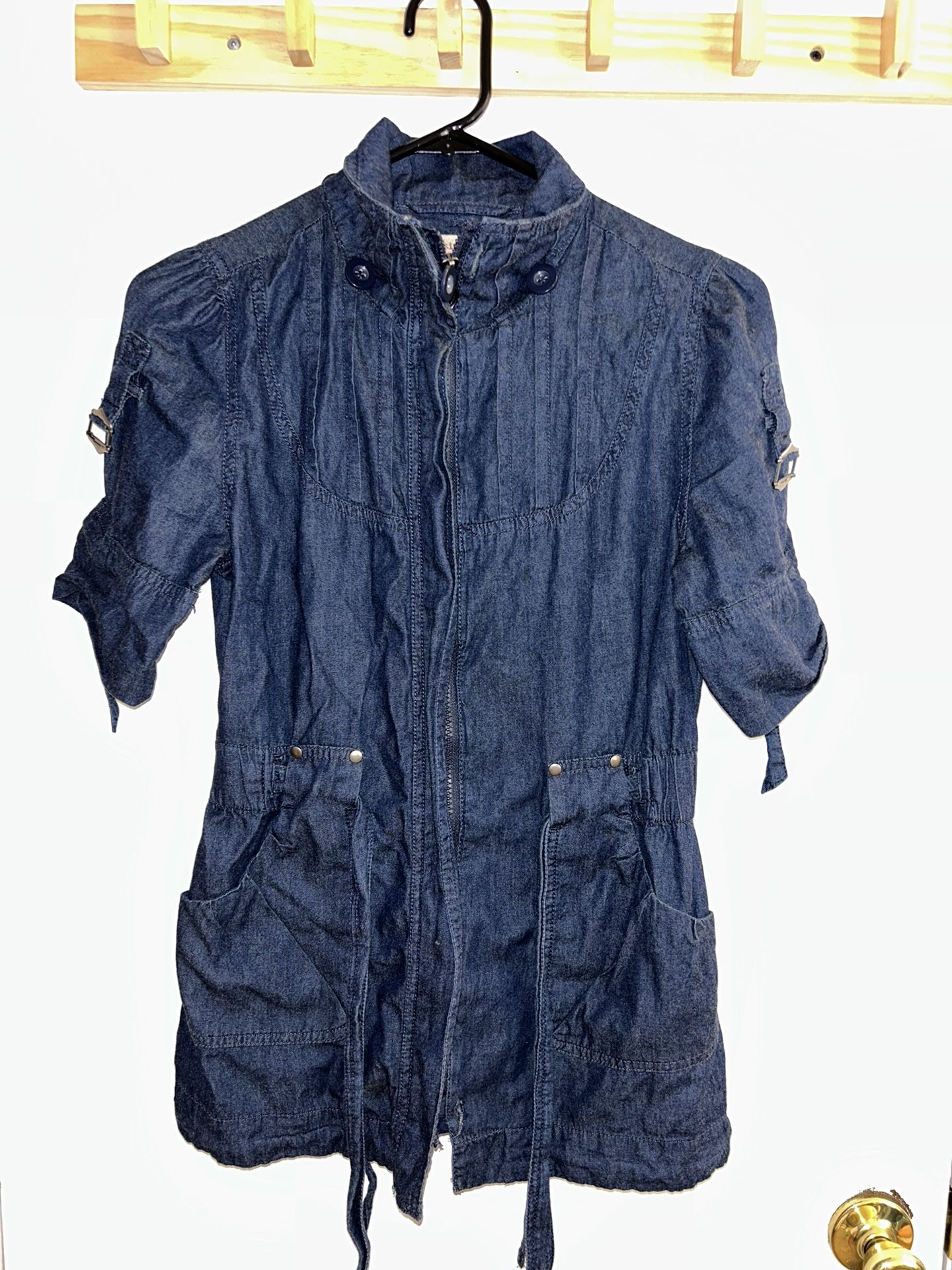 Vintage 90s PARIS BLUES cottage core Cute Short dress Shirt Blue Women’s Sz S