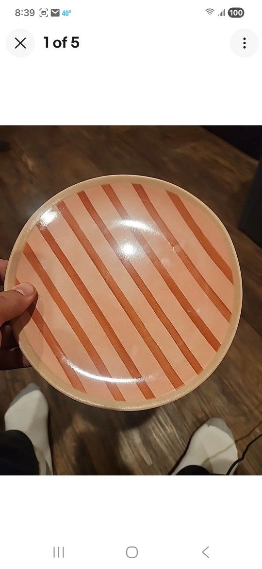 Four (4) Threshold™ ~ Melamine ~ PEACH & BROWN Striped ~ 8.5" Round Salad Plate