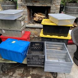 Storage tubs and Wood Crate