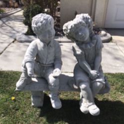 New Kids Sitting On Bench Made Out Of Cement Perfect Gift 