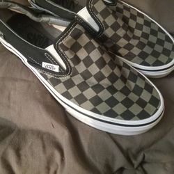 Vans Black And Grey Checkered Slide ons