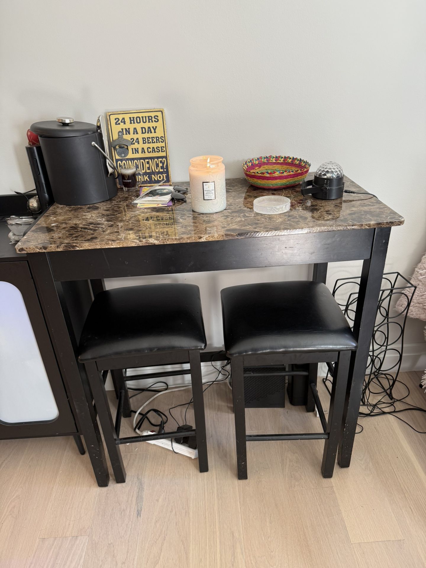 Marble High Top Bar Table with Two Stools