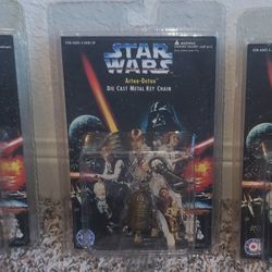 Vintage Star Wars Die Cast Metal Keychains Placo Toys 1996/1997 Darth Vader , R2-D2 & C-3PO  Factory sealed
(New)
