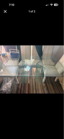 Beveled vintage coastal glass dining table. Seats Six.