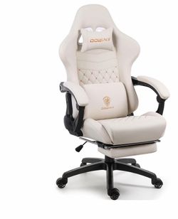 Luxury Cream Gaming/Office Chair w/ Massage & Footrest