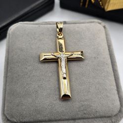 14kt Gold Two Tone Cross Pendant Dije de Cruz Dos Oros 14kt