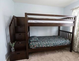 Twin Bunk Bed w/ Storage Stairs - Solid Wood