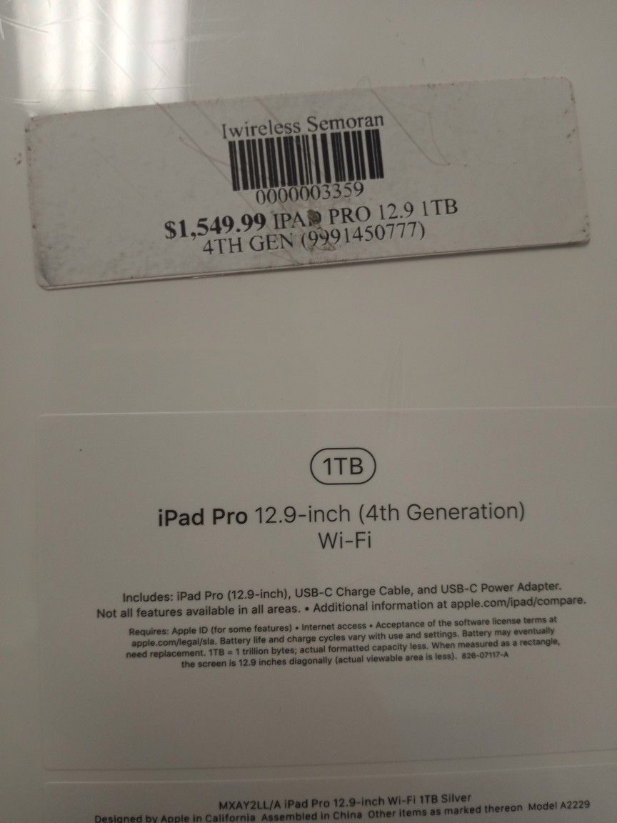 IPAD PRO 12.9 4TH GEN 1TB TAKE IT HOME JUST FOR $50 CASH/CARD DEAL