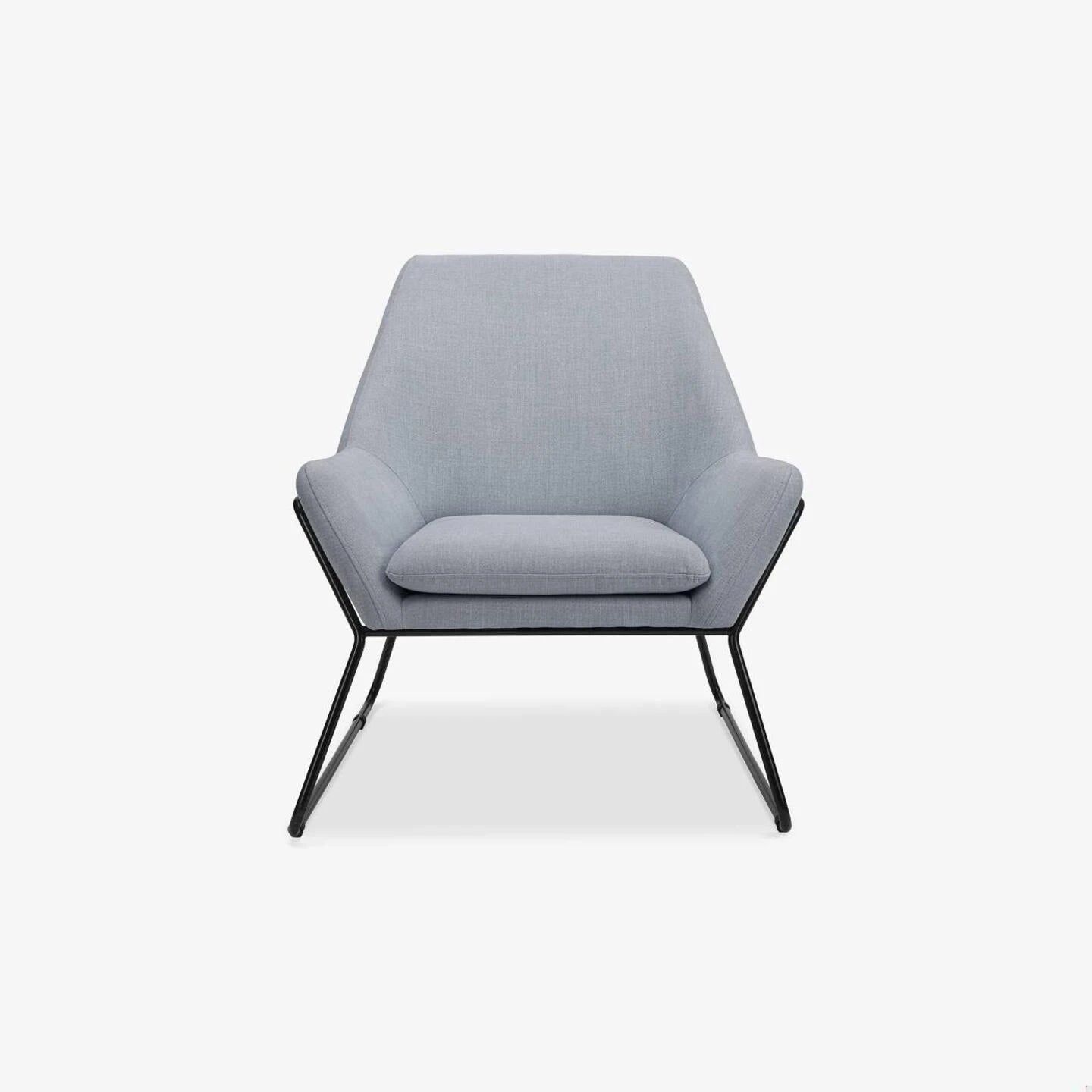Feather Bronson Lounge Chair – Blue-Grey Fabric Armchair – Mid-Century Modern Accent Chair