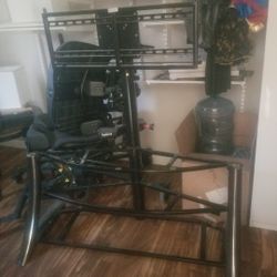 Swivel TV Stand With 3 Glass Shelves 