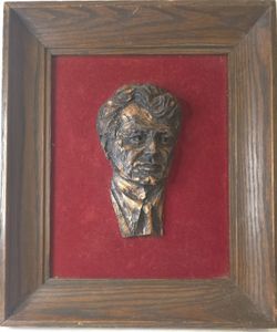 Vintage Ceramic Portrait Of Robert F. Kennedy Framed In Oak Frame 10 3/4"x 12 3/4"