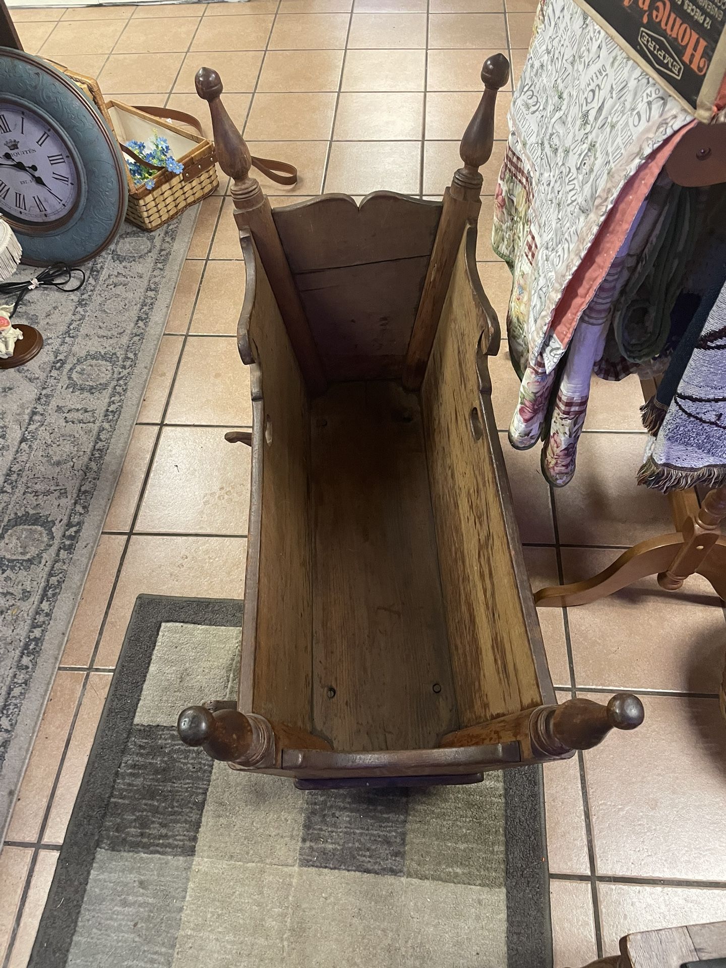 Antique Ladder Back Rocking Chair And Early American Baby Crib