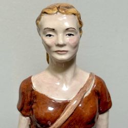 Antique Glazed Ceramic Porcelain Statue Farmer Woman Figurine By OX MOLD