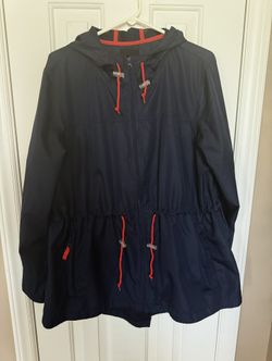 1x (16-18) Like New Ladies Weather Tamer brand Navy Blue Rain jacket with hood. See More Below