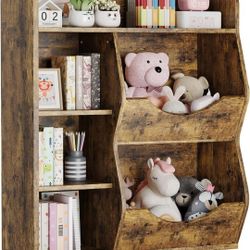 Kids 3-Tier Toy Storage Organizer Kids Bookshelf Retro- 5 Compartment Bookshelf for Bedroom, Living Room, and Kindergarten - for Toys and Books