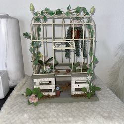 Vintage-Style Decorative Birdcage with Faux Greenery