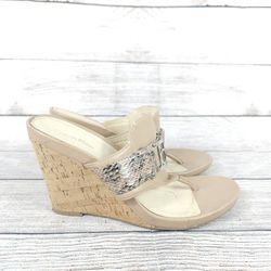 Calvin Klein Women's Beige Leather Snakeskin Strap Wedges Size 8 ((contact info removed)4)