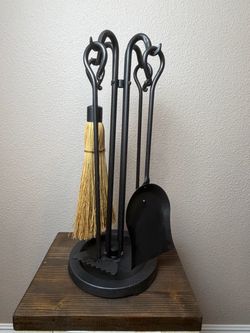 Pilgrim Home and Hearth Forge Heavy-Duty Cast Iron & Wrought Iron Fireplace Tool Set with Stand