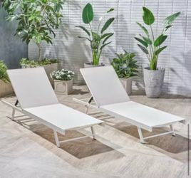 Set 3 Ozevary White Chaise Lounge Outdoor Patio Sun Loungers for Relaxing and Sunbathing