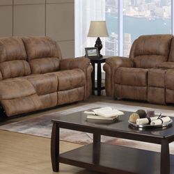 Brown Saddle Reclining Sofa And Loveseat 