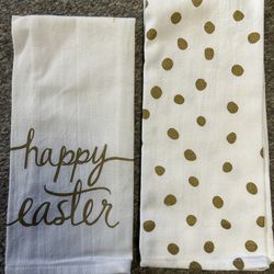 Happy Easter and gold egg tea towels