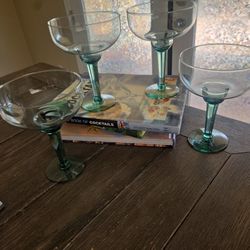 Vintage Margarita Glasses Set of 4 Green Stem