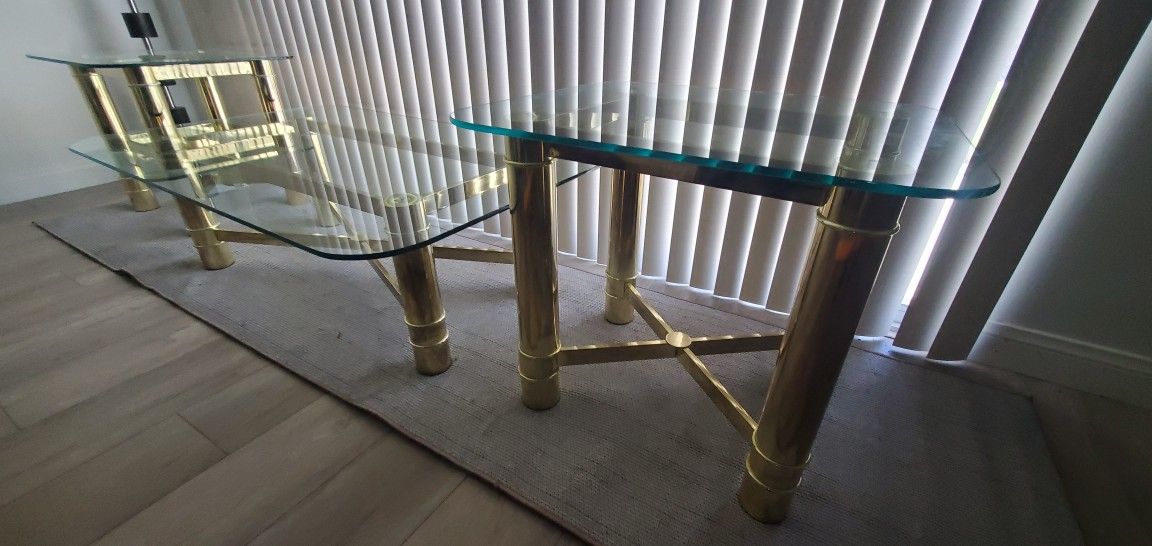 Coffee Table 2 End Table Glass And Brass Color