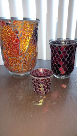 Three-piece beautiful glass Mosaic candle holders