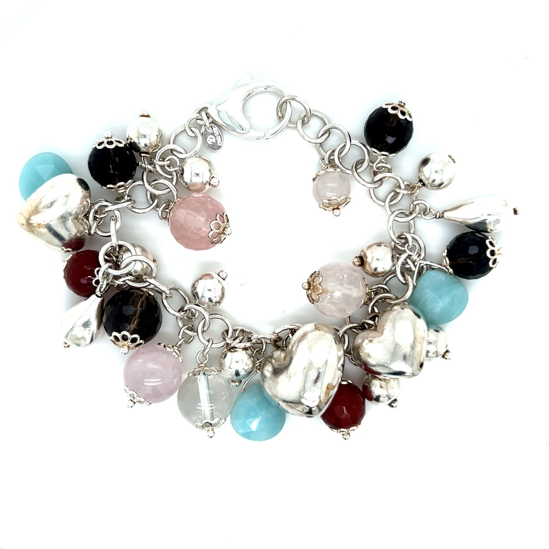 Sterling Silver 925 Circles/Hearts Charm Bracelet 