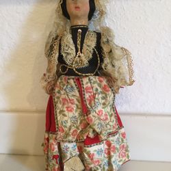 Vintage Italian Souvenir 11” Cloth, Plastic & Felt Doll