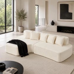 L-Shaped Modular Sectional Sofa with Chaise Lounge, Comfy Deep Seat Cloud Couch, - White L-27