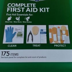 NEW First Aid Kit with 175 Pieces Includes Prep Pads, Towelettes, Gloves, Cold Pack, Eye Patch, Tweezers, Bandages, Gauze Pads & Tape in Carrying Case