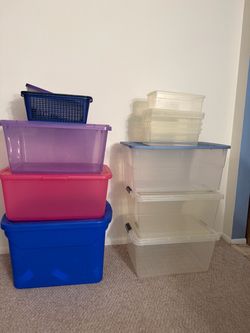 Mixed Plastic Storage Bins and Containers Lot