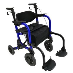 ☆ LivingSURE Rollator Walker & Transport Wheelchair Combo XL, Blue