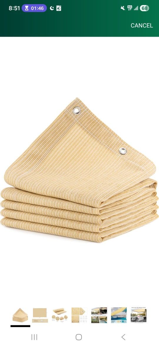 90% Outdoor Sun Shade Cloth, 16' x 20', Pergola, Deck, and Backyard Patio Sunshade with UV Protection, Heat Resistant HDPE Material, Reinforced Gromme