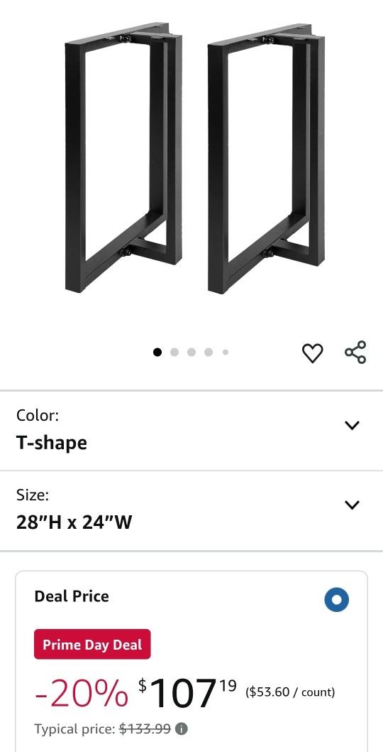 HOMEKAYT Metal Table Legs 28’’x 24’’ Heavy Duty T-Shape Desk Legs Industrial Furniture Legs for Dinning Table, Computer Table, Office Table (2Pcs)-Bla