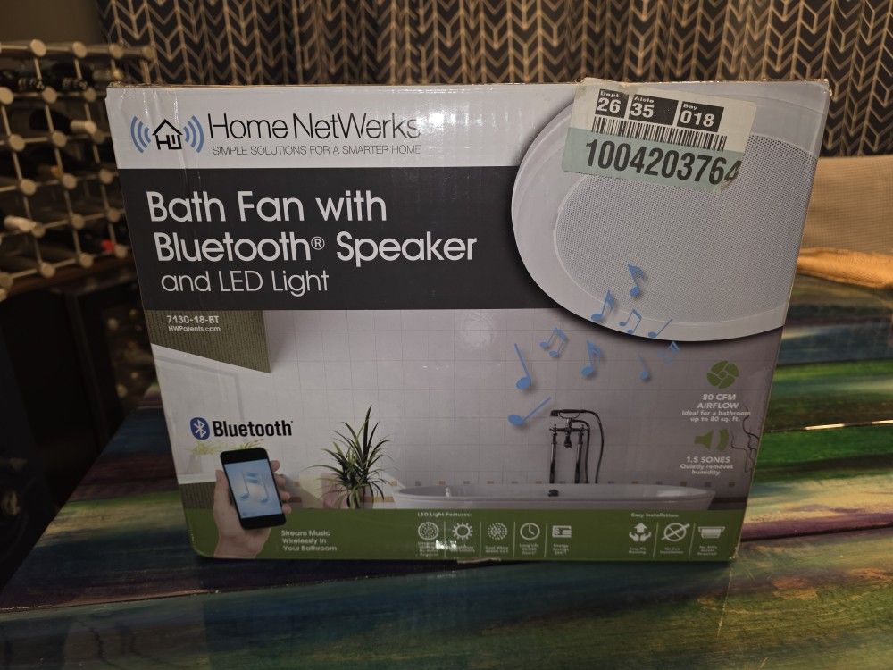 80 CFM Bathroom Exhaust Fan with Bluetooth Speaker and White LED light