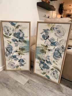 Set of 2 Framed Floral Canvas Wall Art