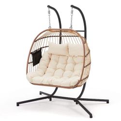 Double Hanging Egg Chair with Stand (White)