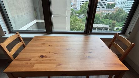 Ikea Jokkmokk Dinner table set with 4 chairs and pillows