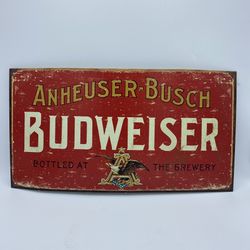 Budweiser Weathered Tin Bar Sign - Pub Branded Beer Wall Drinking Decor Display